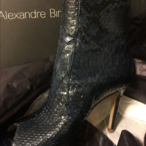 Alexandre Birman Python Skin Peeptoe Ankle boot